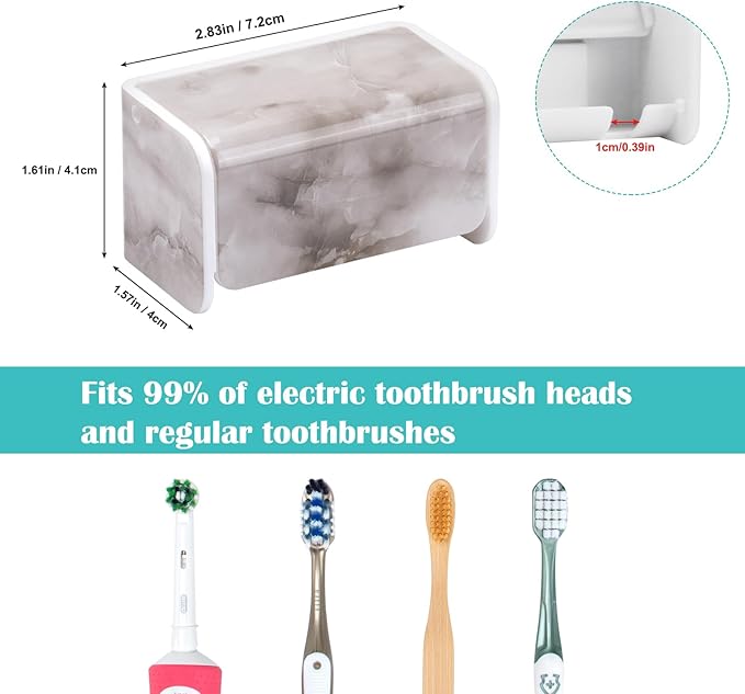 2 PCS Toothbrush Holders Wall Mounted with Cover, Electric Tooth Brushing Holder for Bathroom, 2 Slots Self Adhesive Toothbrush Organizer, Toothbrush Stand for Family, Kids (2, White Marble)