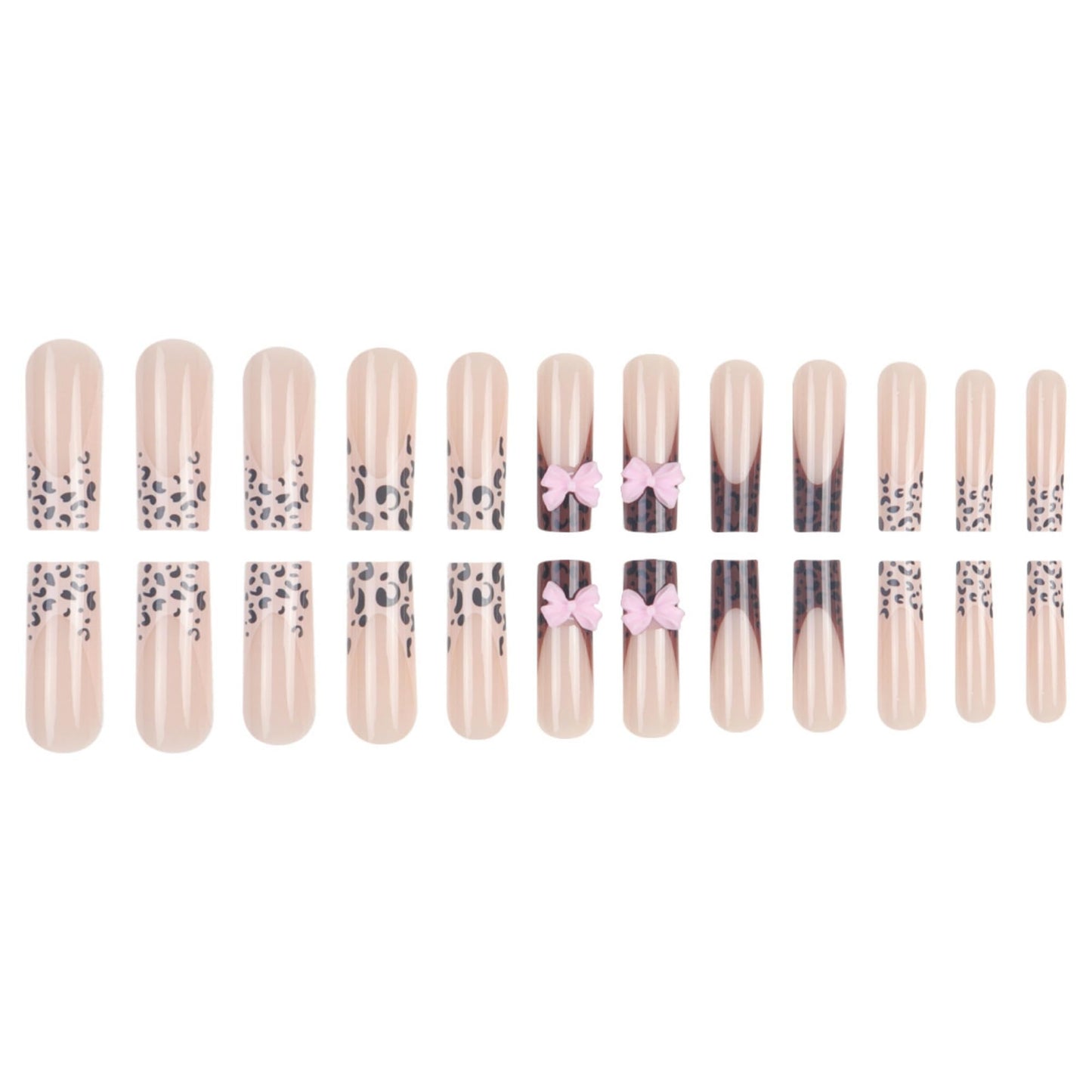 SEENEEY Long Press on Nails Square Fake Nails Brown Artificial Nail Bow Designs Stick on Nail for Women 24pcs