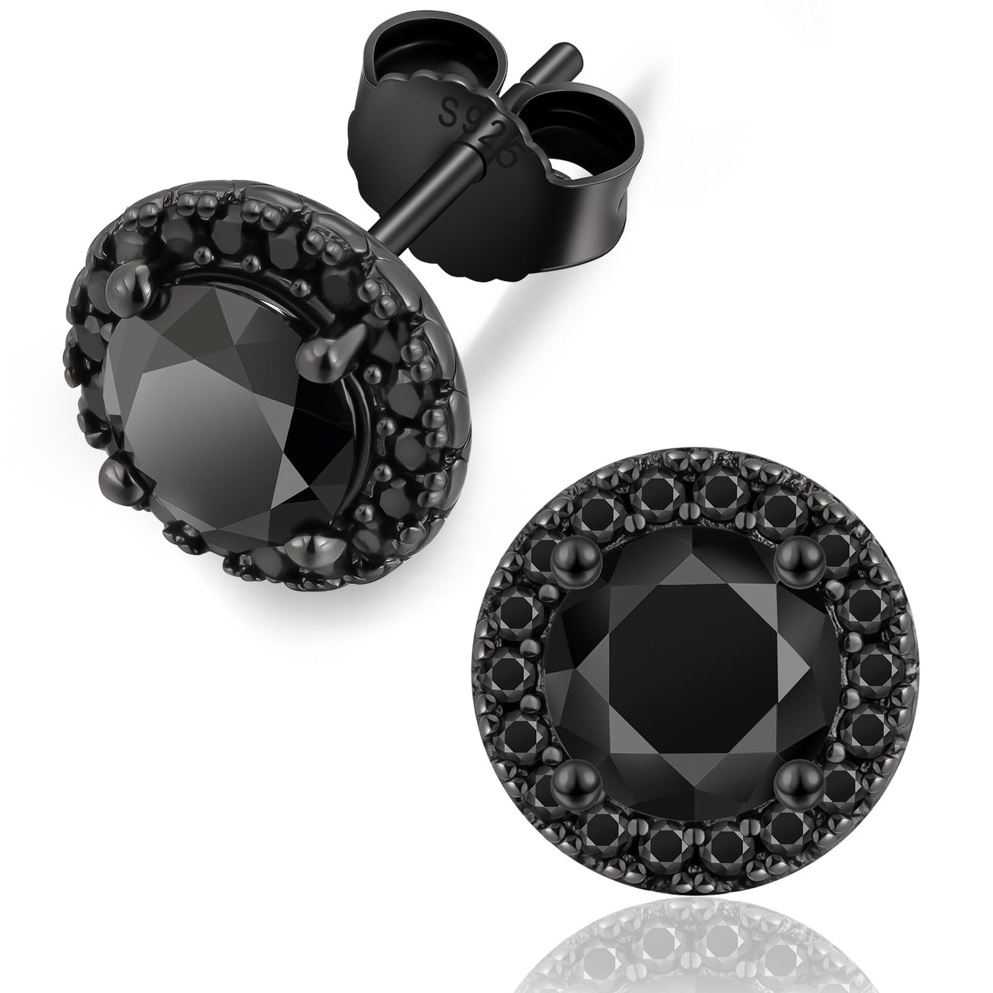 KRKC Black Moissanite Stud Earrings, Sterling Silver, 14K Black Gold Ruthenium, 2ct, D Color VVS1 Clarity, Hypoallergenic, Unisex, Stud Design, Push Back, Christmas, Adult