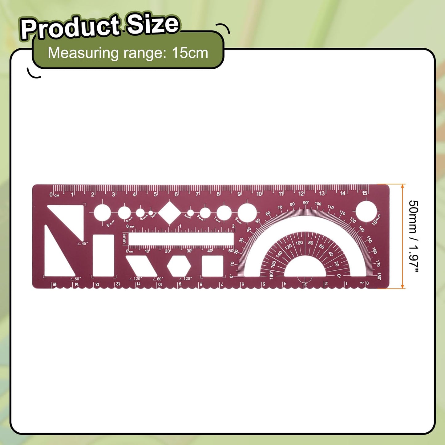 HARFINGTON 3pcs Multifunctional Geometric Rulers 15cm Metric and SAE Aluminum Straight Edge Protractor Angle Math Measuring Ruler Geometric Drawings Templates for Drawing Drafting, Dark Red