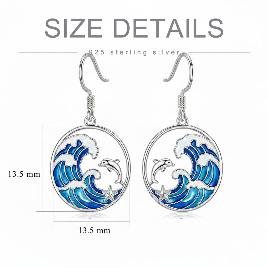 PROESS Dolphin Earrings 925 Sterling Silver Ocean Wave Earrings Beach Jewelry Gift For Women Mother's Day