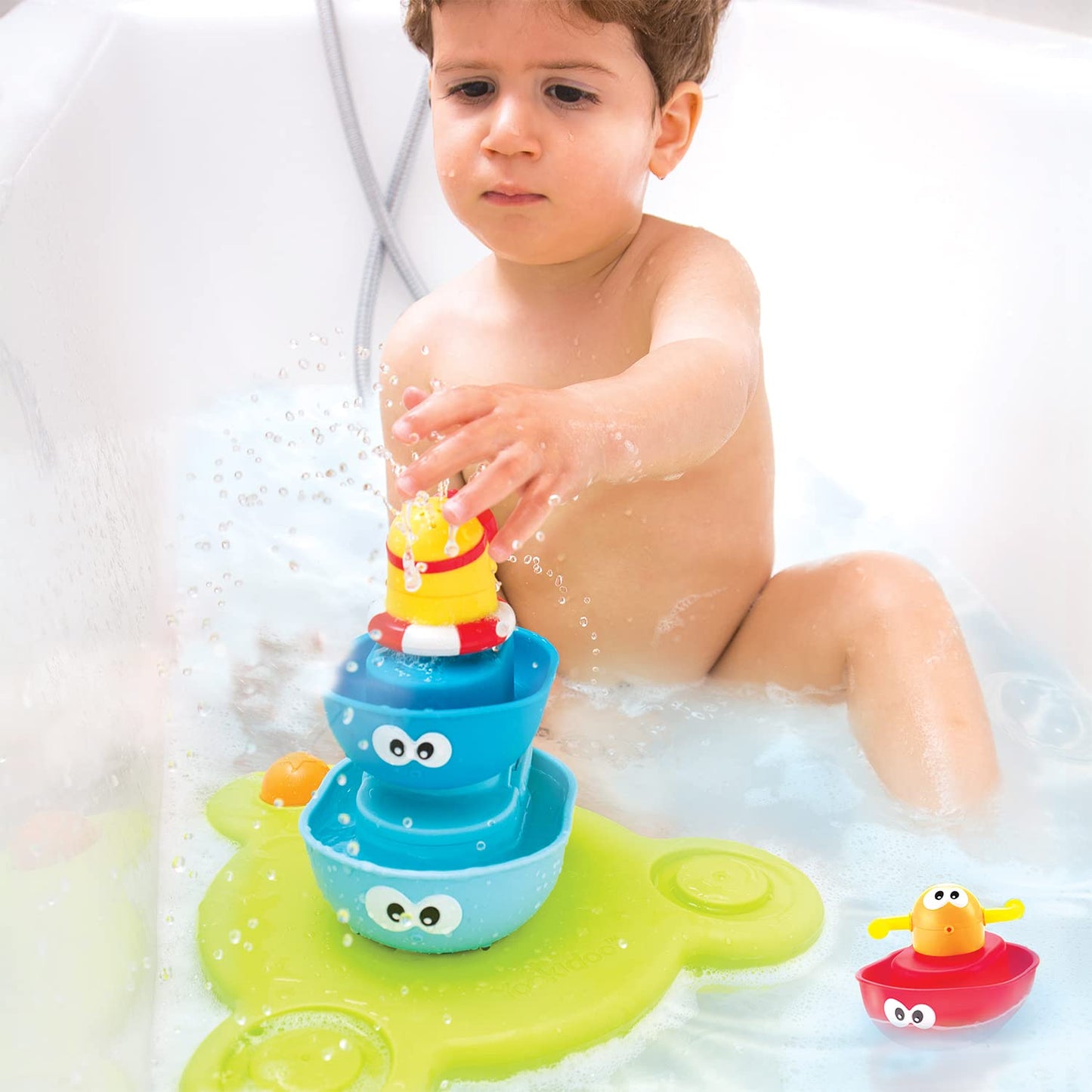 Yookidoo Stackable Baby Bath Toy (Ages 1-6 Years) Stack N' Spray - 7 Moveable Pieces - Interactive Fun Toy for Bath Time - for Toddlers, Babies, Kids, Boys & Girls