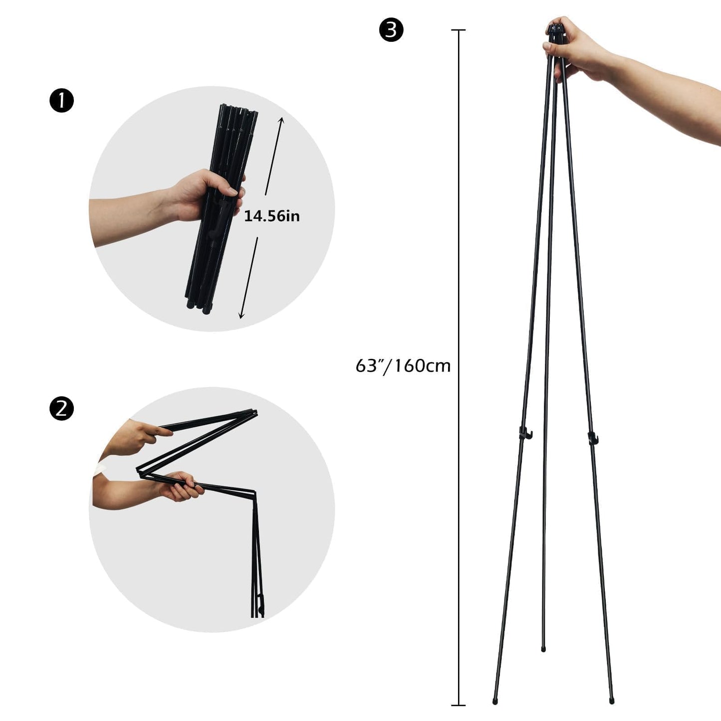 RRFTOK Easel Stand for Sign,63'' Instant Lightweight Portable Ground Easel for Wedding Sign and Poster Display Stand, Metal Tripod with Portable Bag,1-Pack.