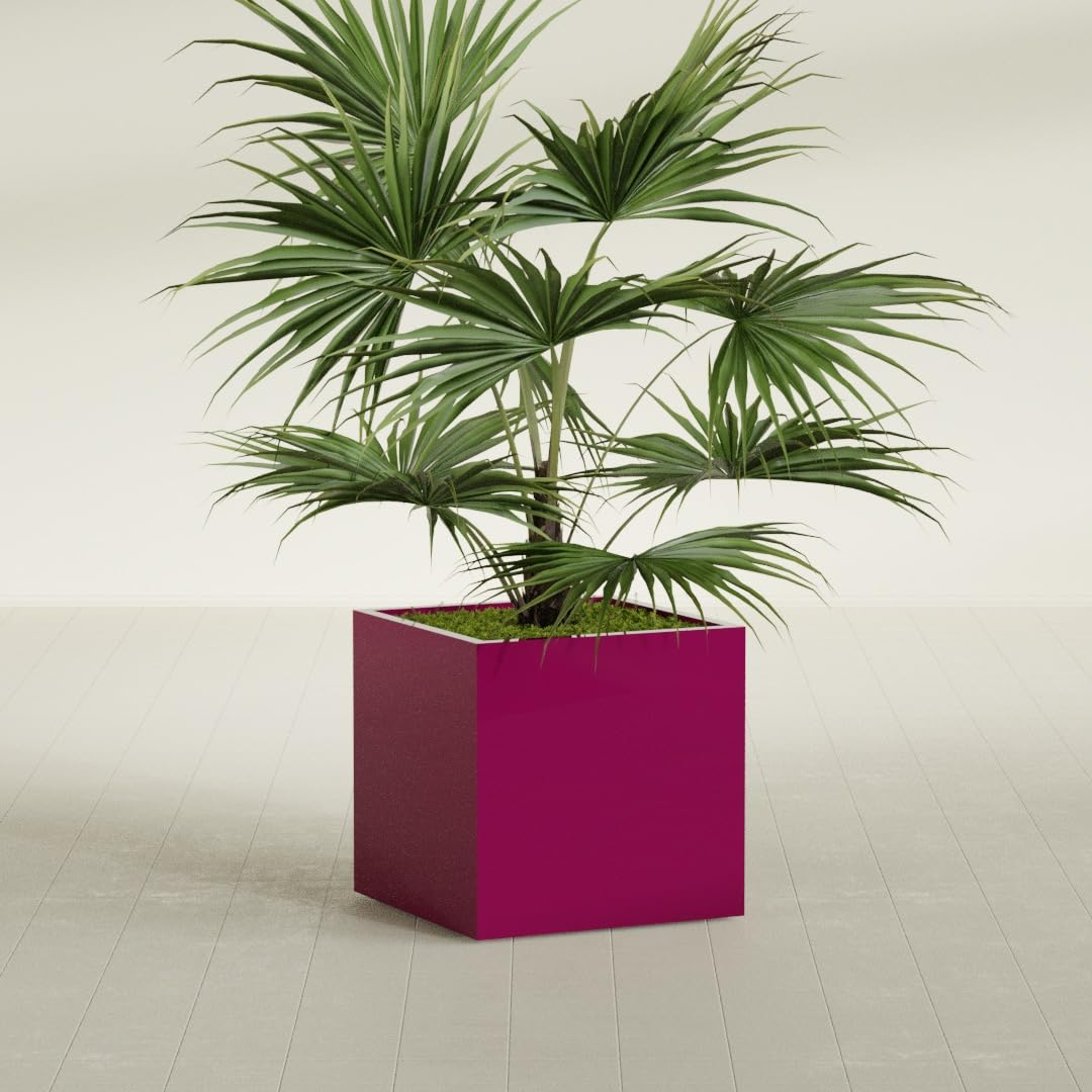 Greenline Jack Square Cube Planter - Indoor/Outdoor Large Fiberglass Lightweight Planter - 28" x 28" x 28" (Gloss Eggplant)