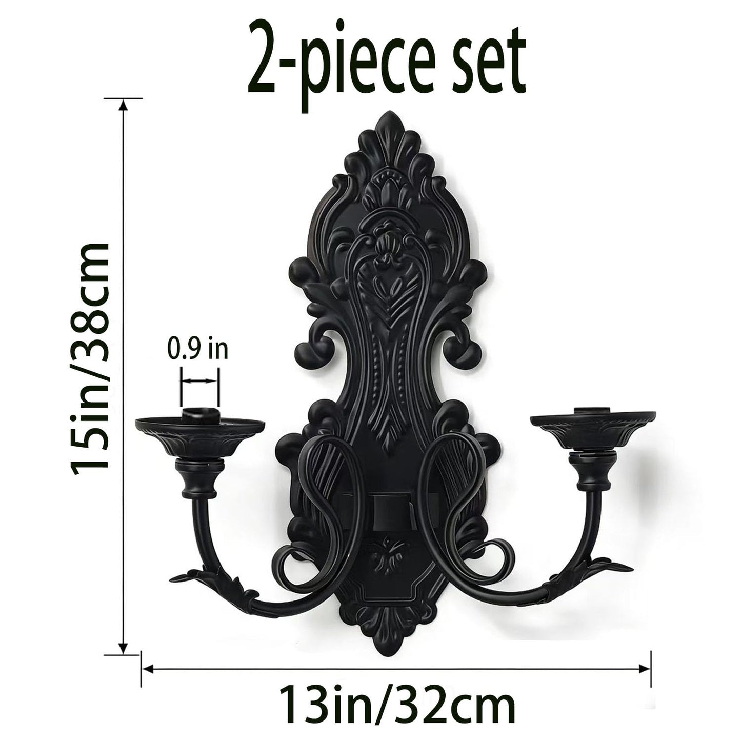 Black Metal Candle Holder Gothic Wall Decor Style Candle Sconces Set of 2, for Taper & Pillar Candle（not Contain Candles）