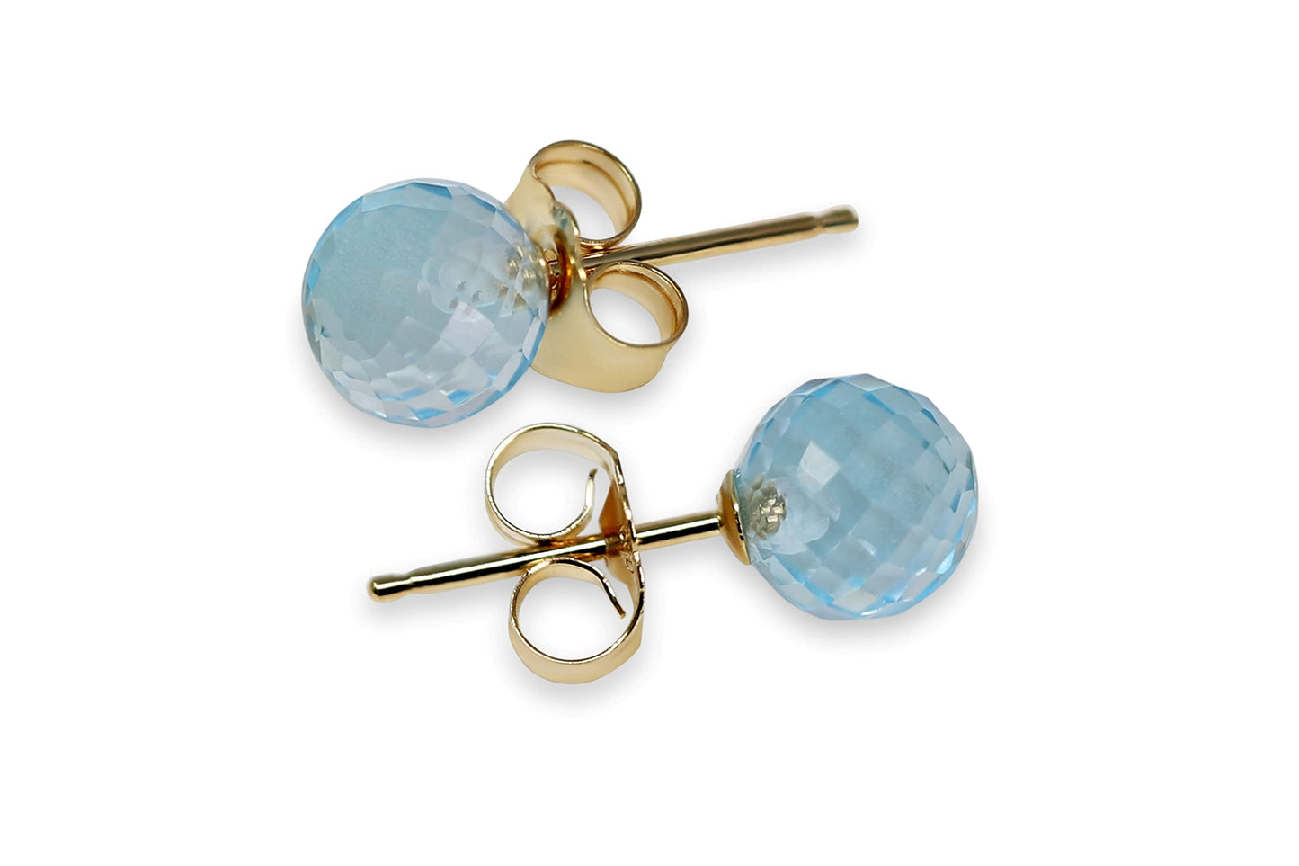KOKAV 14K Solid Yellow Gold Genuine Blue Topaz 6 mm Ball Stud Earrings