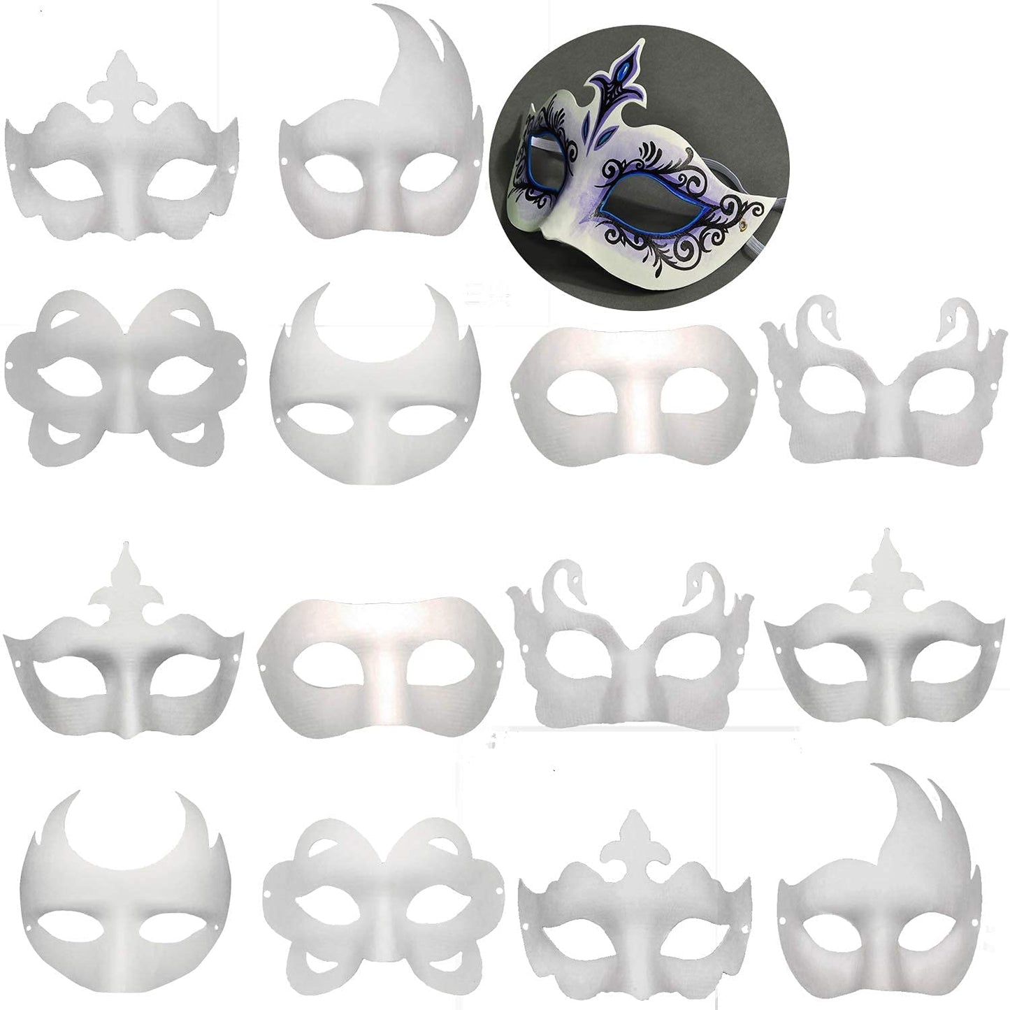 Timtop 14 PCS DIY White Masks Paper Half Face Masquerade Masks Craft Plain Mardi Gras Mask Paintable Blank Halloween Christmas Party Mask