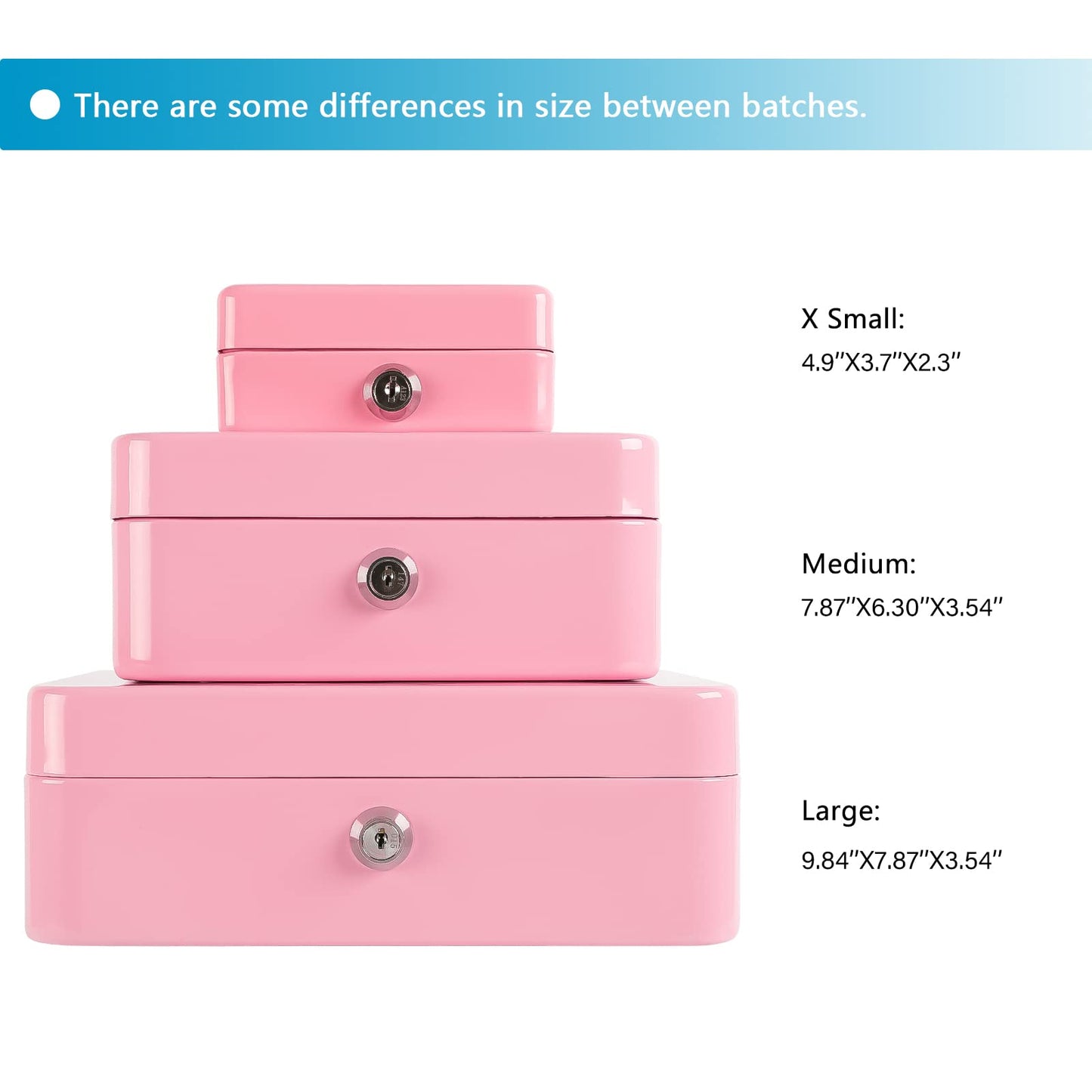 xydled Locking Steel Large Cash Box with Removable Coin Tray and Key Lock,9.84"x 7.87"x 3.54",Pink