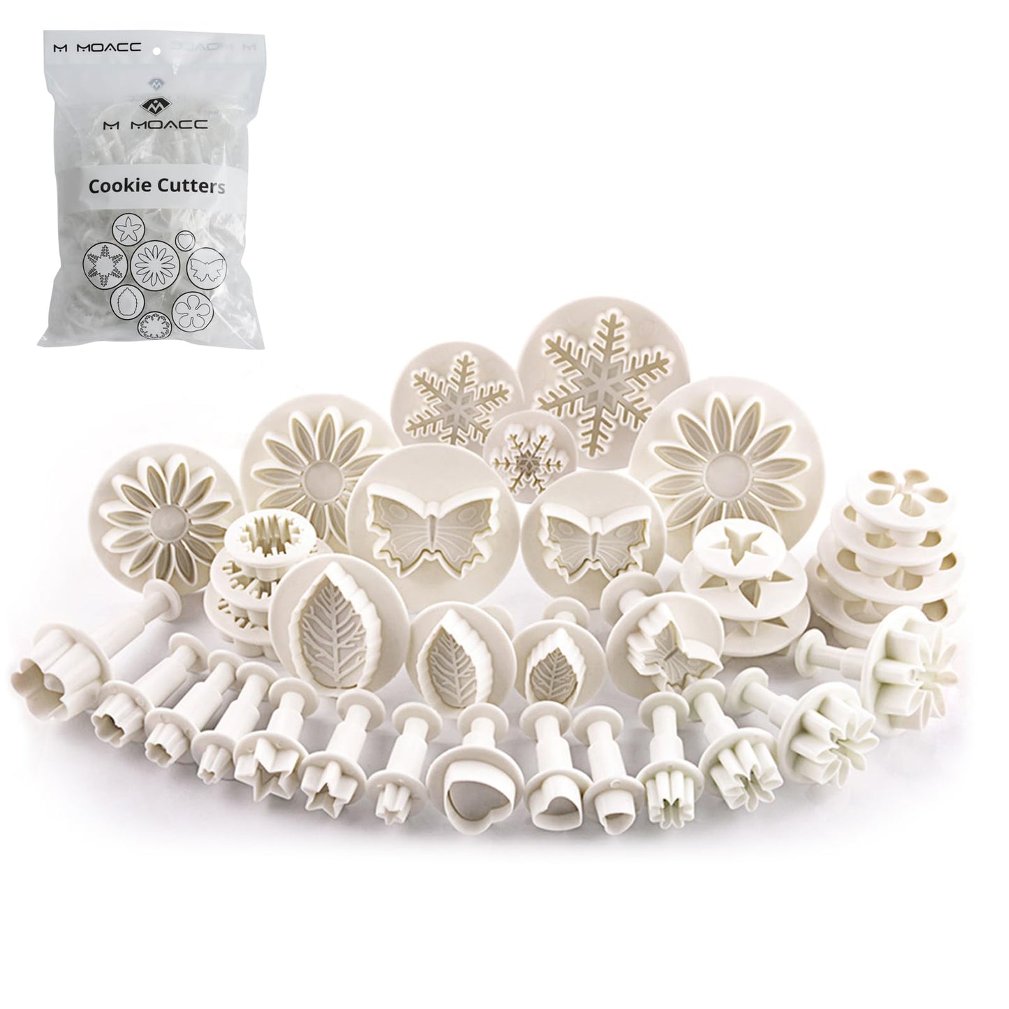M MOACC Cake Tools 36 Piece Fondant Cake Cookie Plunger Sugarcraft Flower Leaf Butterfly Heart Shape Decorating Mold DIY Icing Plunger Tools