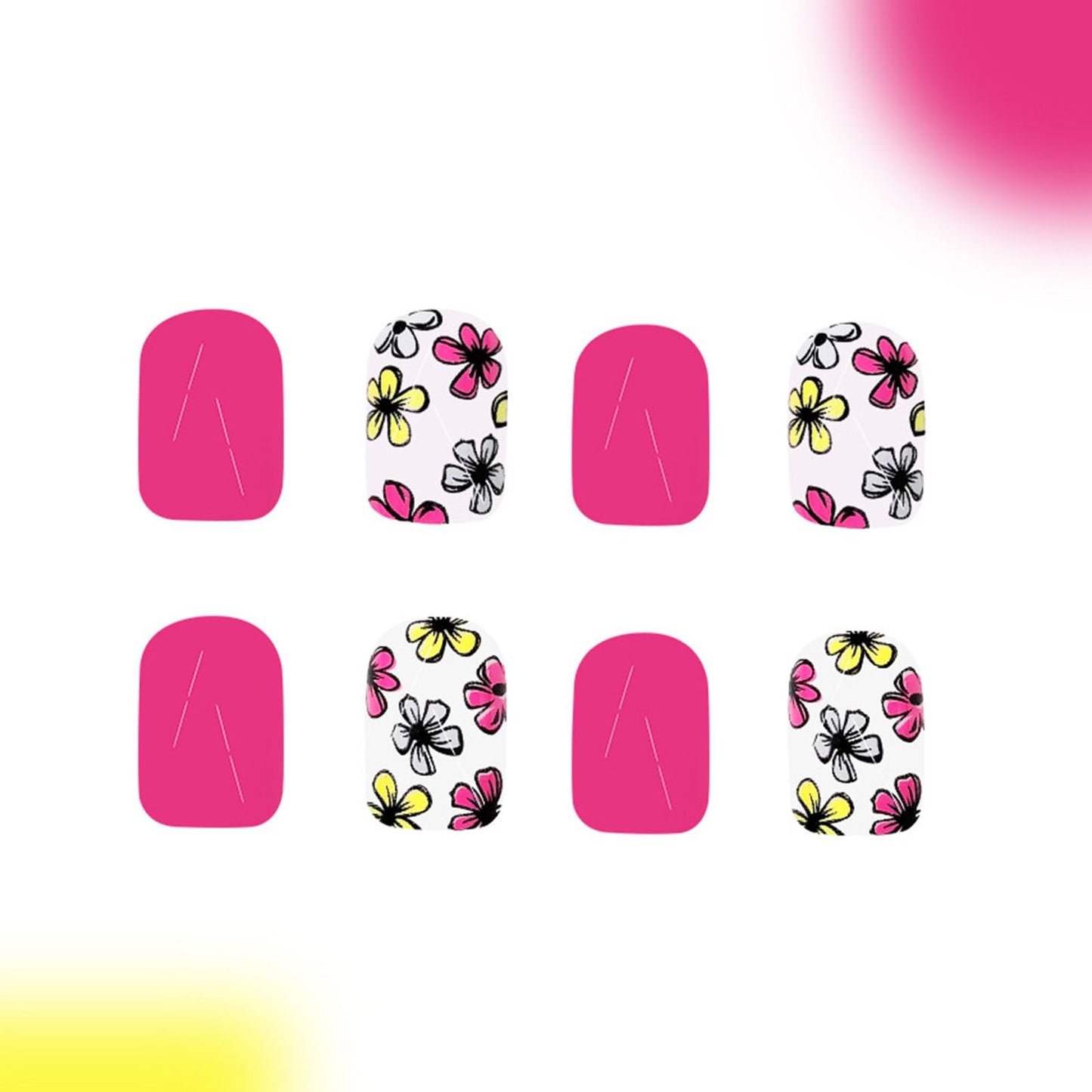 Short Press on Nails Square Fake Nails with Flower Designs Spring Nails Press ons Glossy Glue on Nails Pink Acrylic Nails Cute False Nails Artificial Stick on Nails for Women 24Pcs