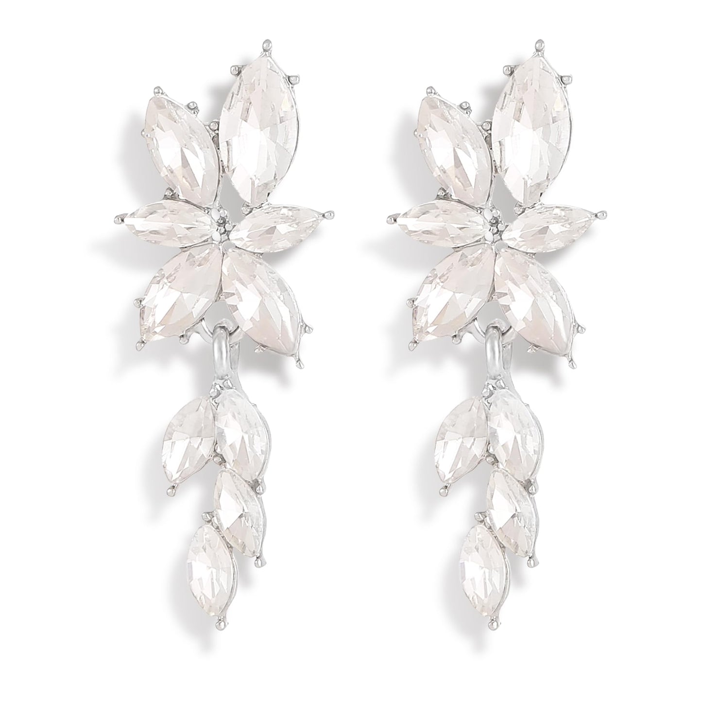 ATIMIGO Elegant Silver Rhinestone Dangle Earrings Cluster Crystal Wedding Bridal Earrings for Brides Bridemaids Formal Prom Statement Drop Earrings for Women