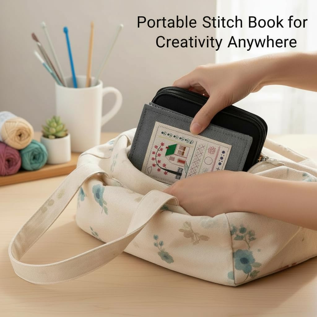 2026New Portable Embroidery Stitch Book Kit,embroidery sampler practice book diy Embroidery for beginners with instructions Gift for Easter All-Scenario Stitch Guide for Adults & Craft Lovers (1 Set)