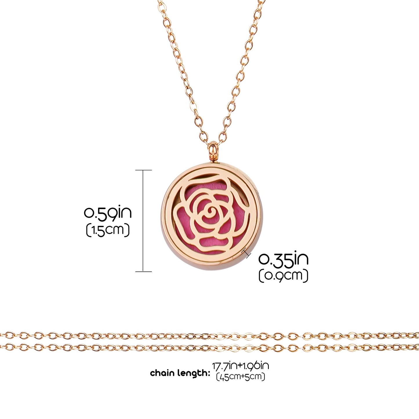 Biiange Aromatherapy Diffuser Necklace for Women, Stainless Steel Essential Oil Locket Pendant with 8 Refill Pads & 20" Adjustable Chain, Scent Diffuser Jewelry Gift (1, Rose Flower)