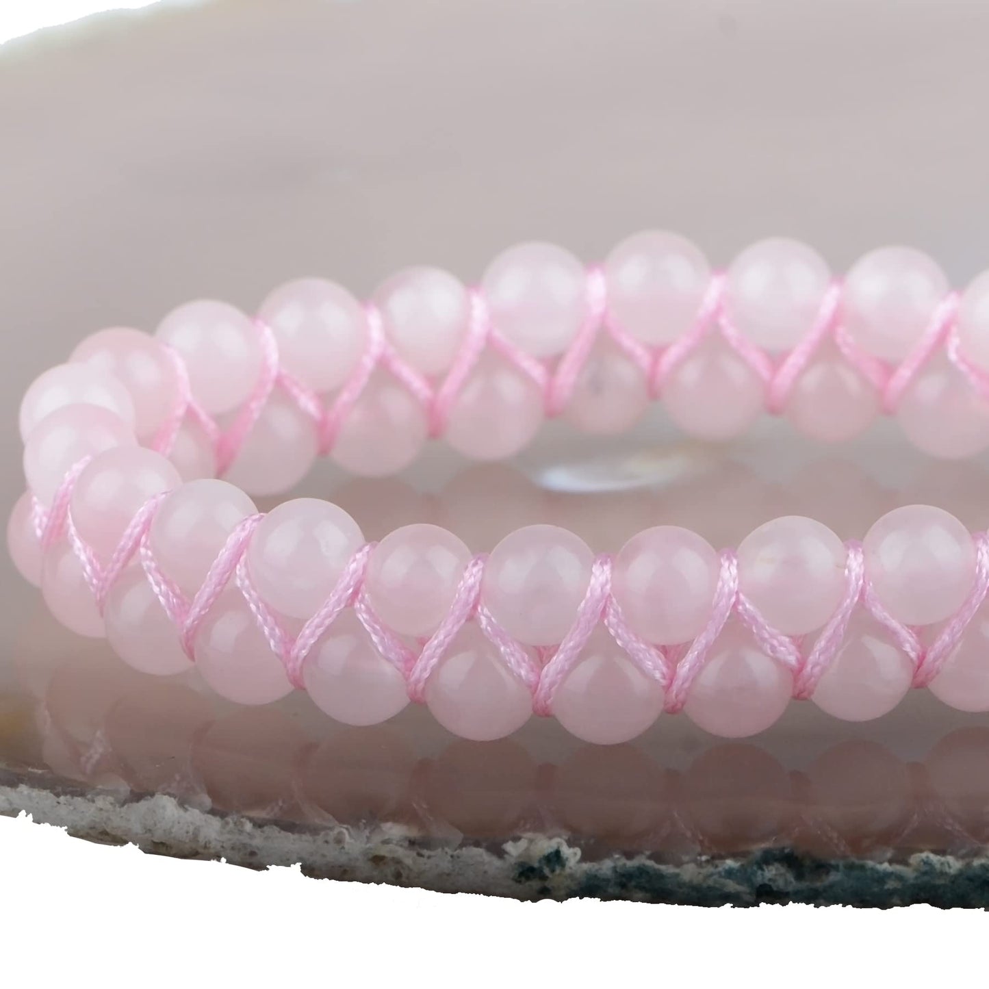 MASSIVE BEADS Natural Chakra Healing Power Crystals Macrame Bracelet Yoga Double Layer Stone Beads Gemstone Meditation Relax Anxiety Bangle for Unisex Women Men (Rose Quartz, 6mm)