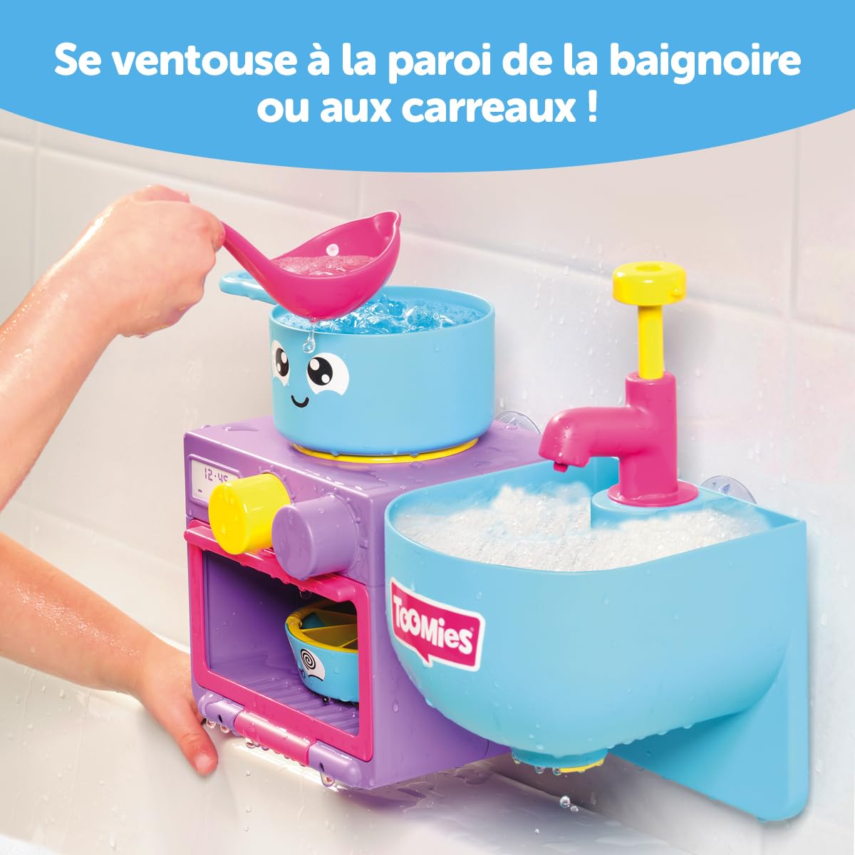 Toomies E73264 Bubble & Bake Bathtime, Bath Toddlers, Kitchen Themed Bubble Making Toy, 2 in 1 Set, Kids Water Play Suitable for 18 M & 2 3 & 4 Year Old Boys & Girls, Multicoloured, 21 X 28 X 15 cm