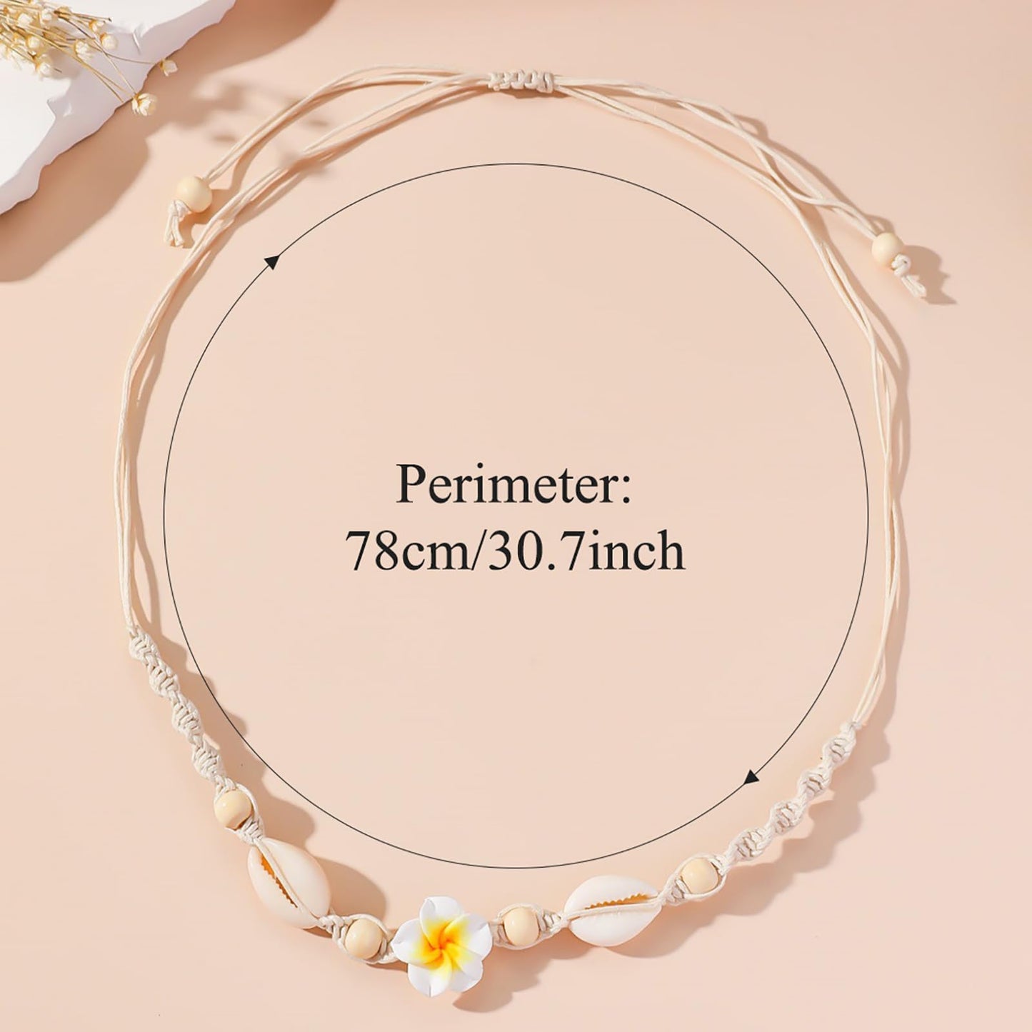 Nackiy Handmade Sea Shell Necklace Choker For Women Summer Adjustable Natural Shell Collar Necklace (White Flower)