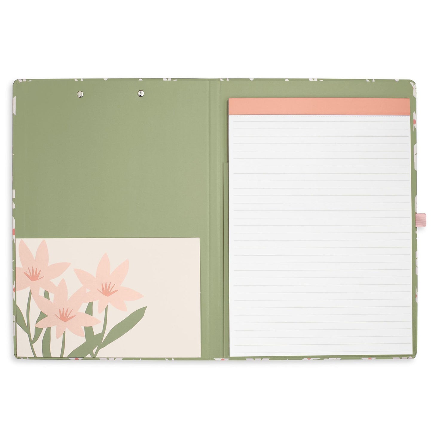 Steel Mill & Co Cute Clipboard Folio with Refillable Lined Notepad and Interior Storage Pocket, Padfolio for Work, Daisy Floral Green