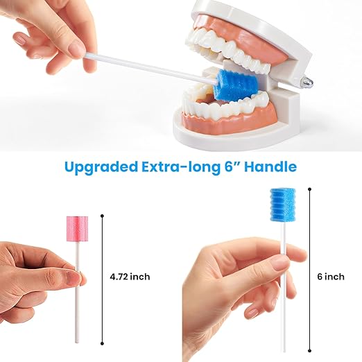 Oral Swabs Disposable 200 Count – Longer Handle Medical-Grade Sponge Mouth Swabsticks, Individually Wrapped - Latex-Free, Non-Abrasive Oral Sponge Swabs for Elderly, Home & Hospital Use (Blue)