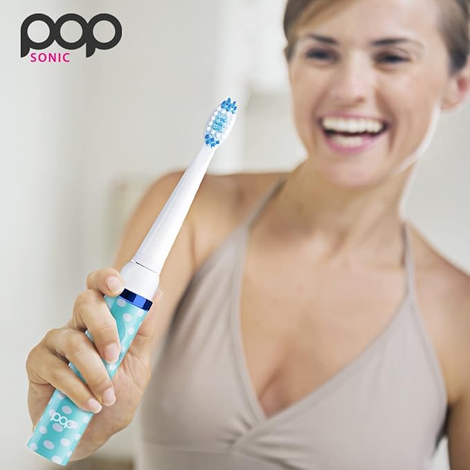 Pop Sonic Electric Toothbrush (Blue Dots) - Travel Toothbrushes w/AAA Battery | Kids Electric Toothbrushes with 2 Speed & 15,000-30,000 Strokes/Minute, Dupont Nylon Bristles