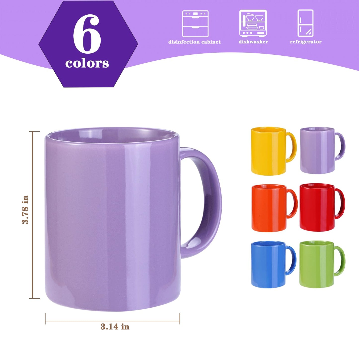 SZNIUSHAO Multi-Coloured Ceramic Mugs Set of 6-11.2 oz / 330ml-Coffee Mugs-Cappuccino-Tea Cups- Hot Chocolate Cups (Warm color, Large)