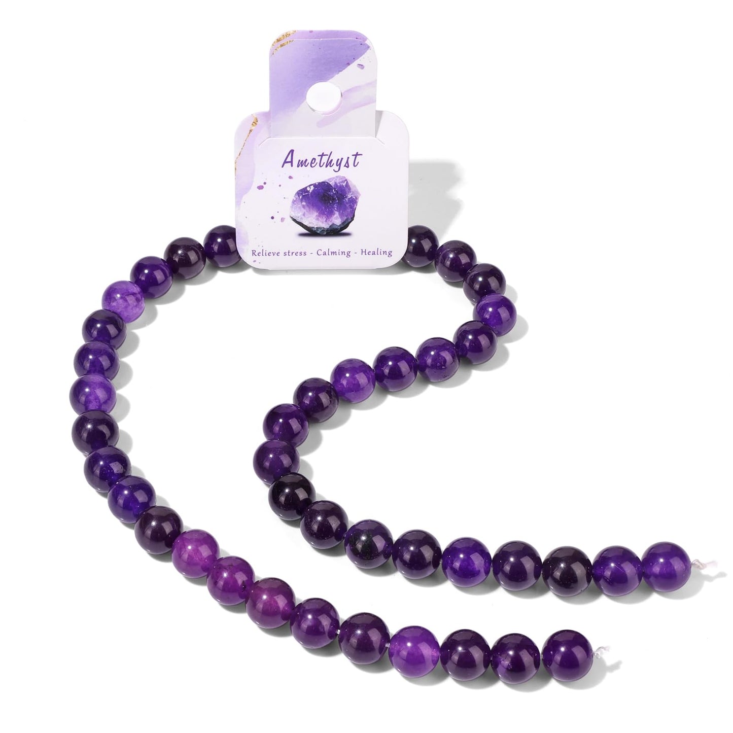 40pcs 10mm Natural Amethyst Gemstone Beads Healing Crystal Round Loose Stone Beads for Jewelry Making, Crystal Stone Beads for Bracelets Necklace Earrings Making