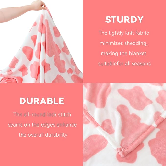 Pink Queen Fleece Blanket 90"x90" - Large Fuzzy Cow Print Bedding for Couch, Bedroom Decor - Lightweight Soft Throw Gifts for Women & Teen Girls