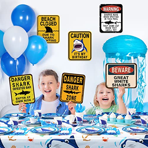WERNNSAI Shark Party Decorations - 6 PCS Funny Shark Birthday Party Decoration Signs for Boys Kids Under The Sea Theme Birthday Baby Shower Supplies Ocean Shark Sign Decor for Jaws Party Decorations - style: Shark 001