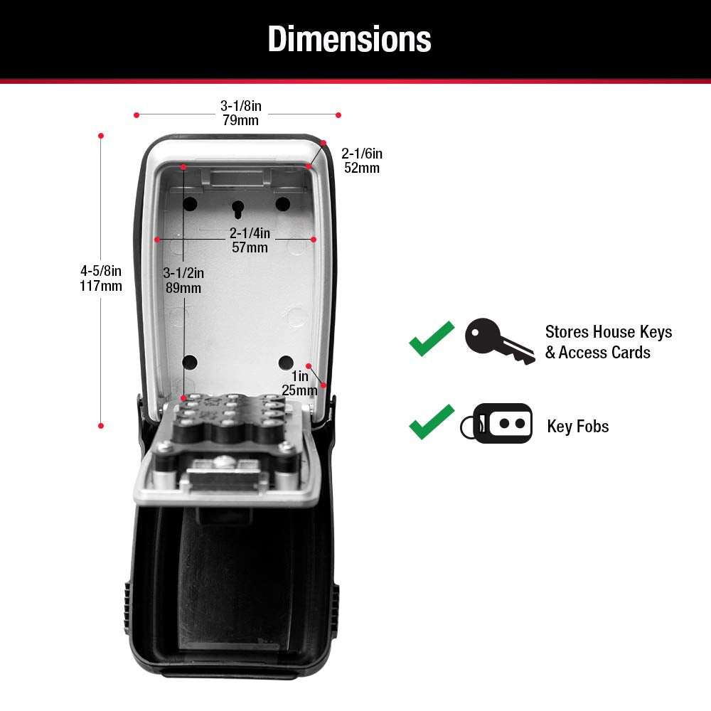 Master Lock Wall Mount Key Lock Box with Push Button for House Keys, Outdoor Safe with Combination Lock, 5 Key Capacity, 5423EC , Black