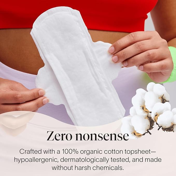 Cora Made-to-Move Regular Pads with Wings, Organic Cotton Topsheet Ultra Thin Feminine Care Pads for Women, Soft, Comfortable & Breathable Menstrual Pad, Super Absorbency, Unscented, 68 Count