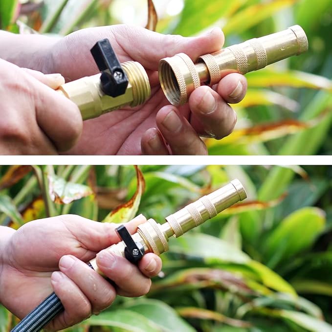 Brass Hose Nozzles, Heavy-Duty Brass Adjustable Twist Hose Nozzle, 2 Pack