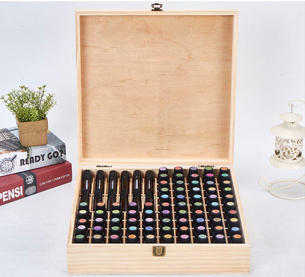 VolksRose Essential Oil Storage Wooden Box, 85 Slots for 5-15ml Essential Oil Roller Bottles, Carrying Case Display Large Organizer Gift Box Container for Travel, Presentation, Nail Polish, Makeup