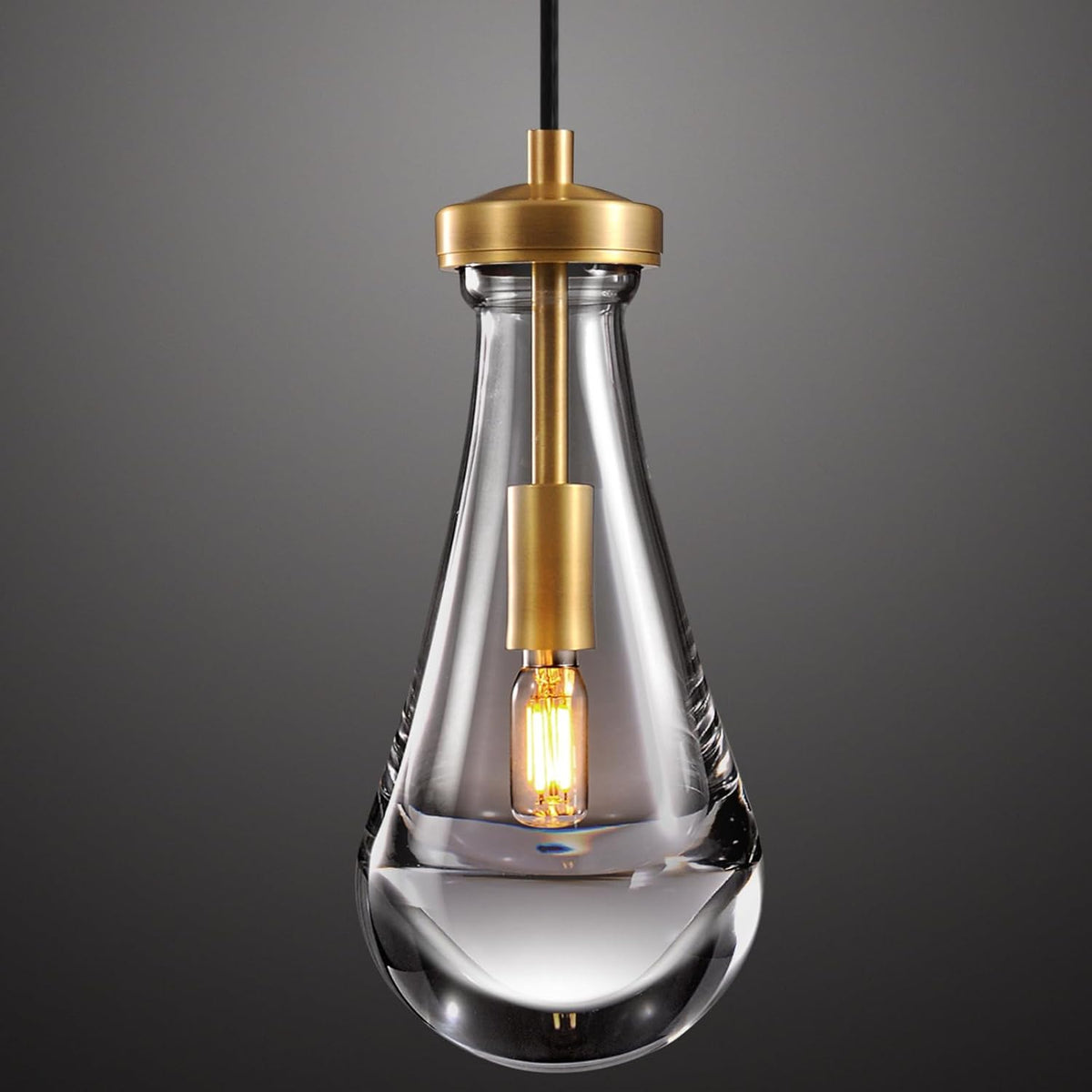 Raindrop Pendant Lights, Pendant Lights Kitchen Island, Brass Base Hanging Light Dining Room Light Fixture, Handblown Clear Kitchen Chandelier, Rope Pendant Lights for Living Room Hallway,E12 Bulb