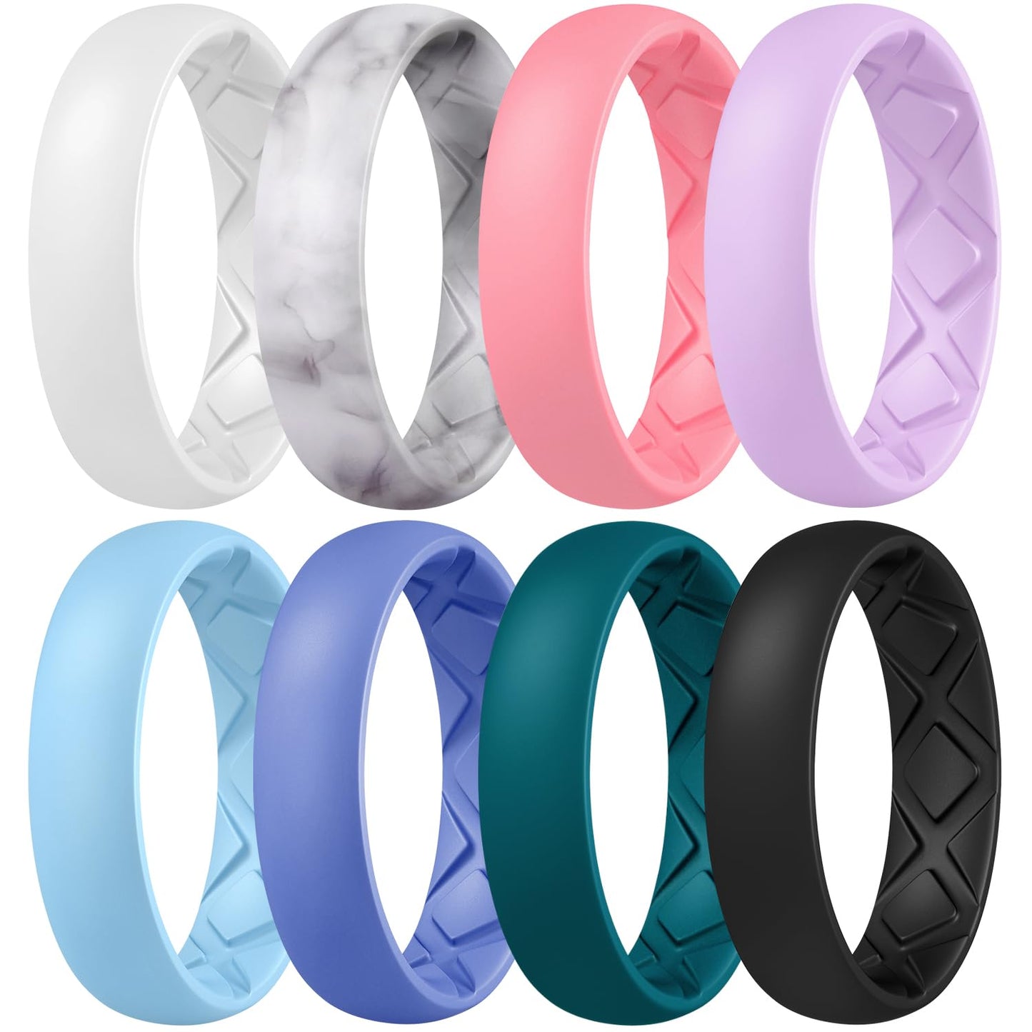 Egnaro Women’s Silicone Engagement Rings, Inner Arc Ergonomic Breathable Design with half sizes, Rubber Wedding Bands，5.5mm Wide-2mm Thick