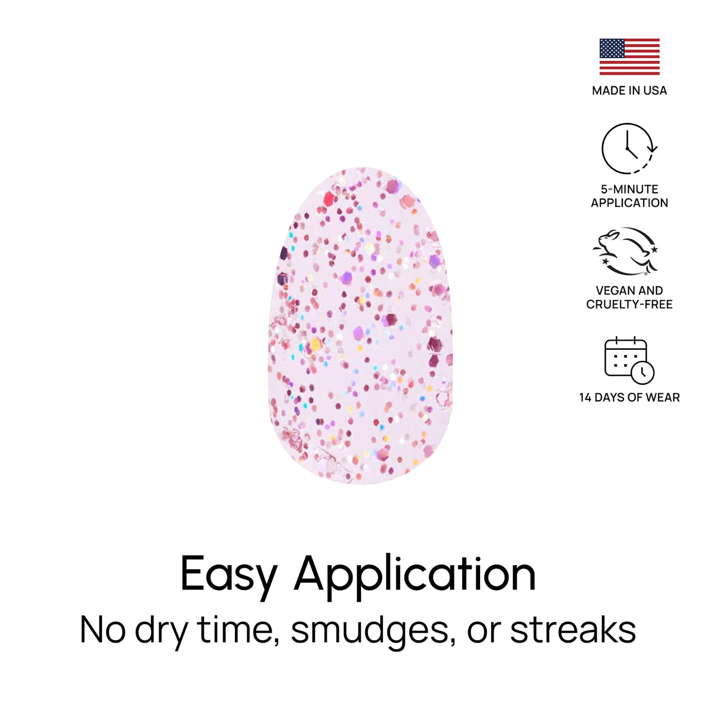 Color Street Shimmer Down Nail Strips - Rosy Pink Glitter with Metallic Pink & Silver Holographic Glitters, 16 Double-Ended Nail Strips for Easy Manicures, Wear Alone or Over Any Nail Color.