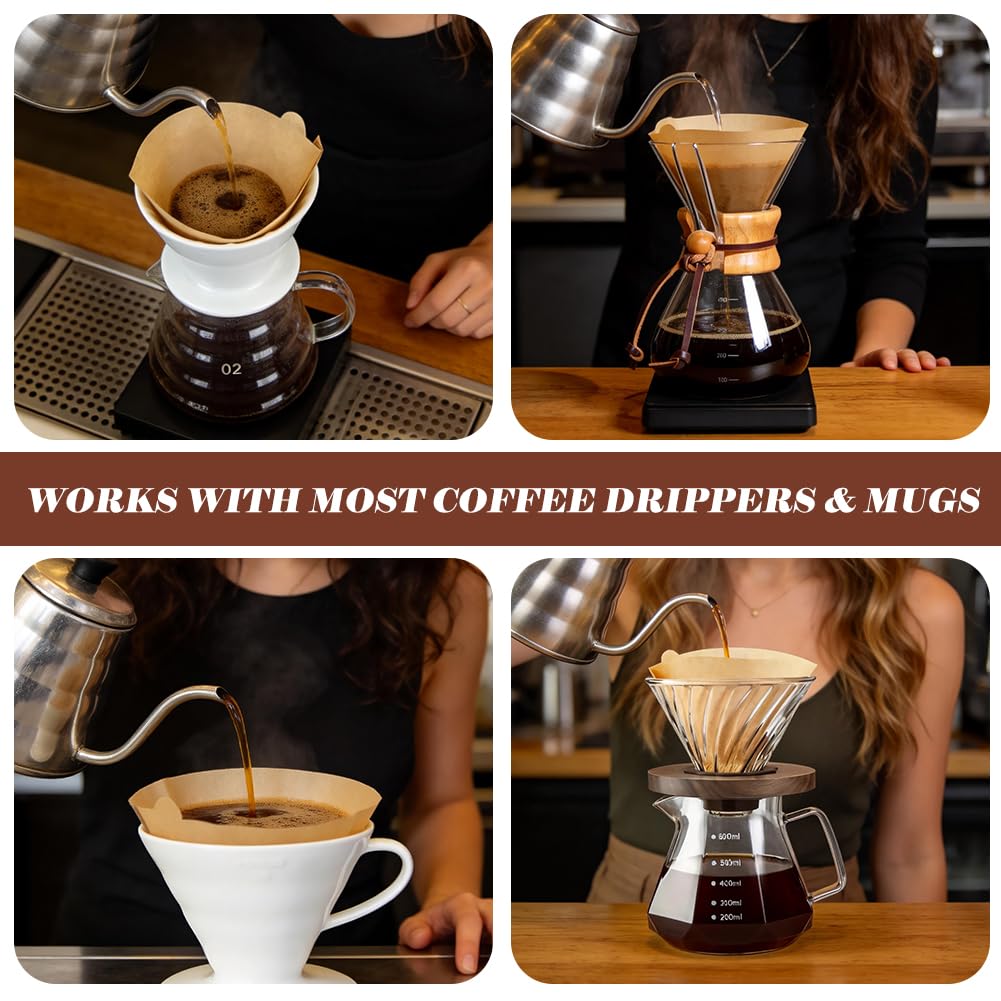 YQL 400 Count Coffee Filters, #2 Natural Brown Cone Filter Paper Compatible with Pour Over Drippers & Coffee Makers, Unbleached Disposable U-Shaped Filters, Clean Taste & Strong Design