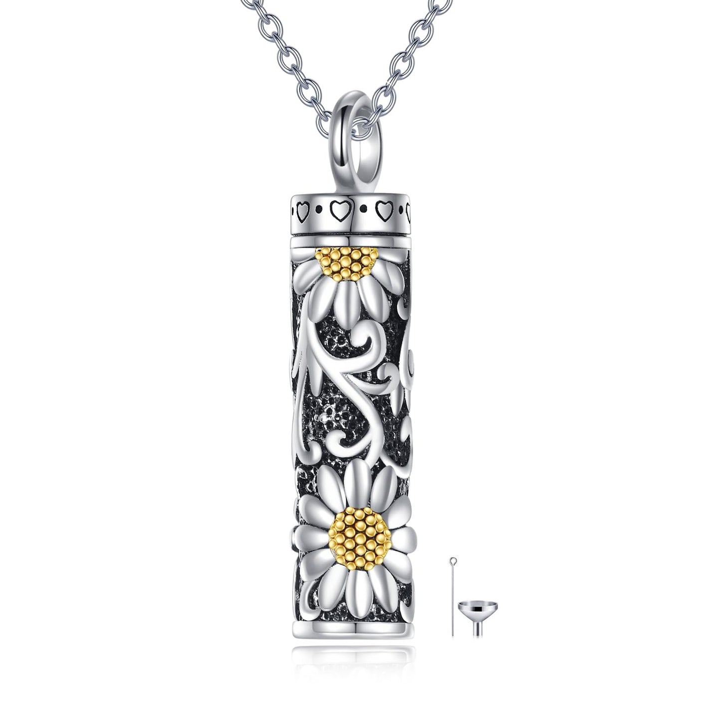 POPLYKE Daisy Filigree Urn Necklace for Ashes for Women Sterling Silver Cremation Necklace for Ashes Keepsake Jewelry for Human Men
