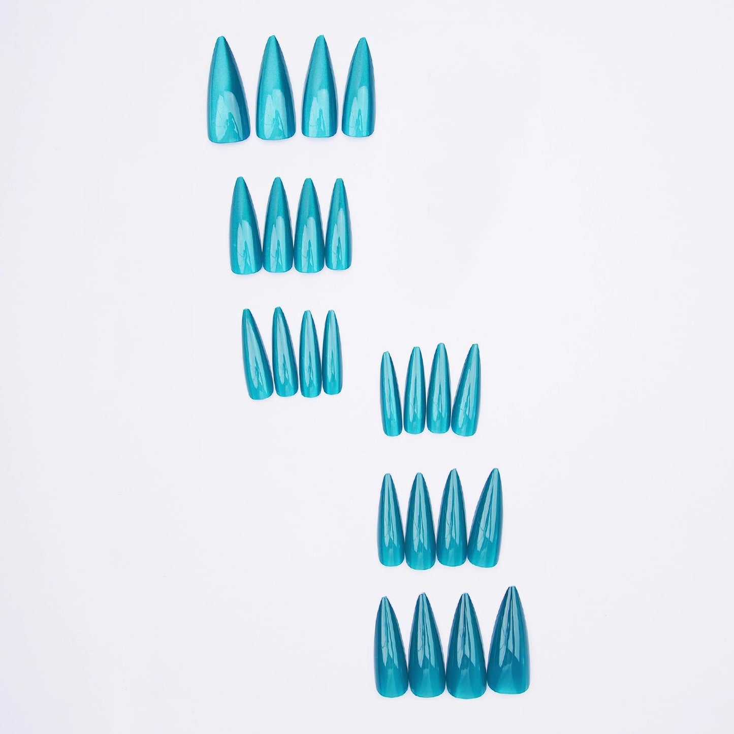 MISUD Press on Nails - Long Stiletto Fake Nails with Summer Green Cat Eye, Acrylic Bling Glitter Teal Design 24 pcs