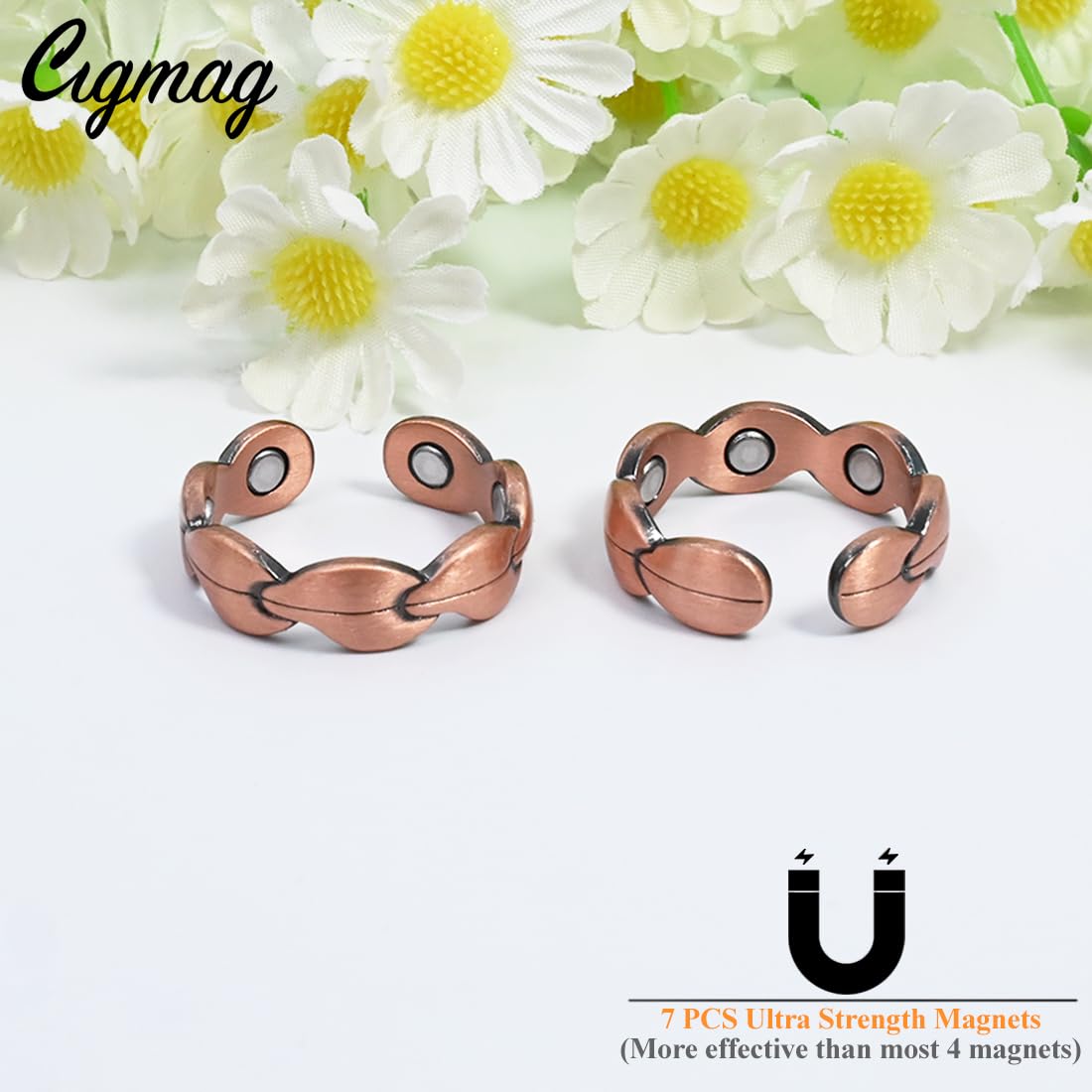 Cigmag 7X Copper Rings for Women - Pure Copper Ring - Adjustable with Present Box (2PCS)