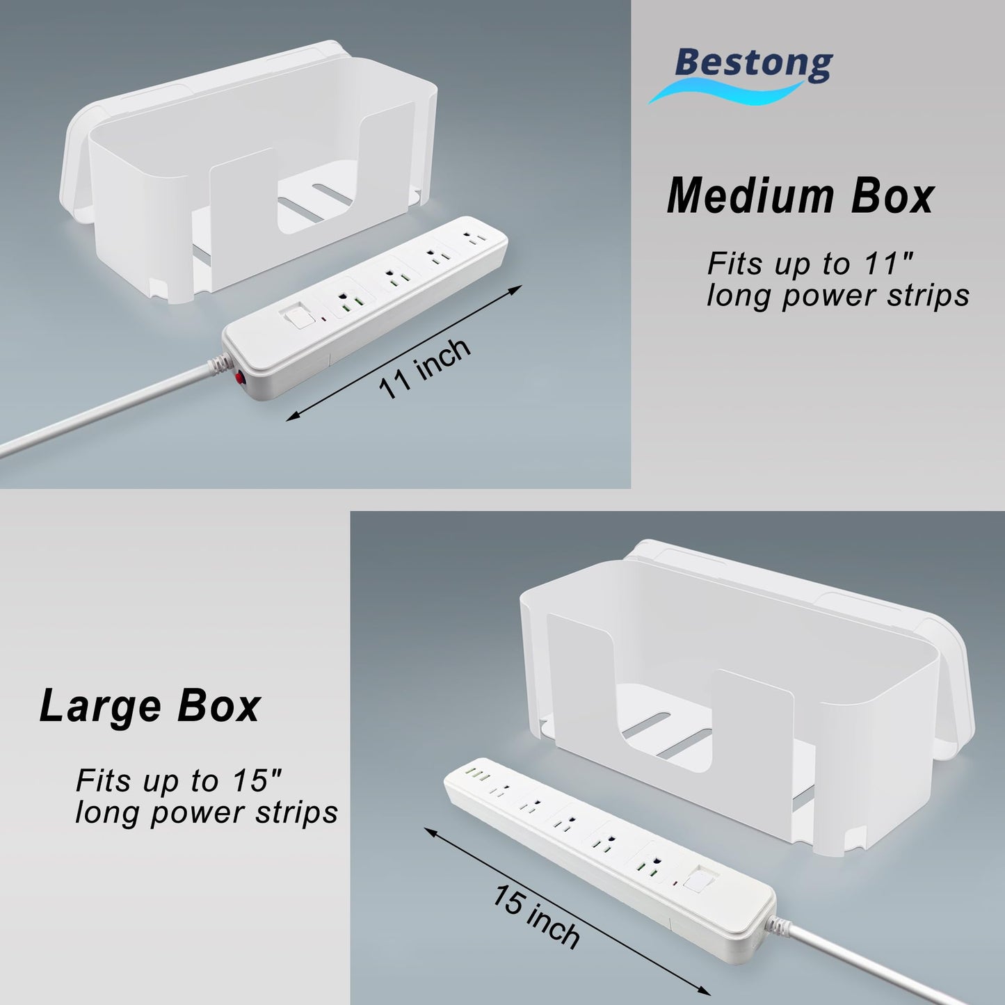 Power Strip Cover Box - Hide Power Strip for TVs and Computers, Electrically Safe Cord Organizer Box, Cord Box Crafted from Durable ABS Material (2pack,White)