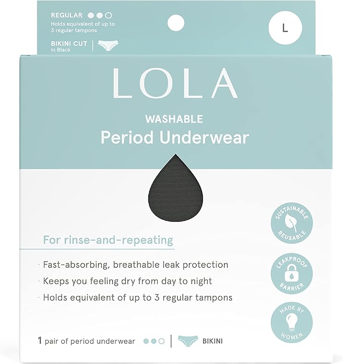 LOLA Washable Period Underwear - Period Underwear for Women, Period Panties, Cotton Bikini Underwear for Women
