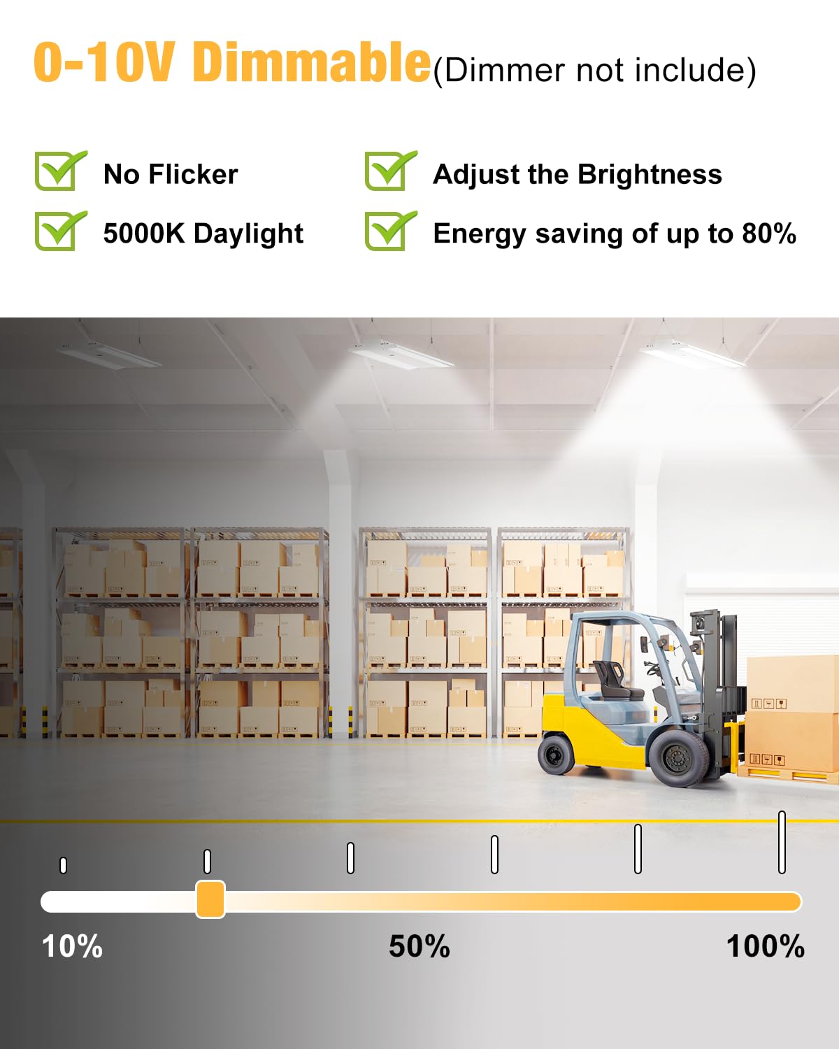 JC-LGL LED Linear High Bay Light, 130W 19500LM High Bay LED Shop Lights, 120-277V, 5000K, 0-10V Dimmable LED Shop Light, Linear High Bay Light for Warehouse Workshops, UL Complied, 4 Pack