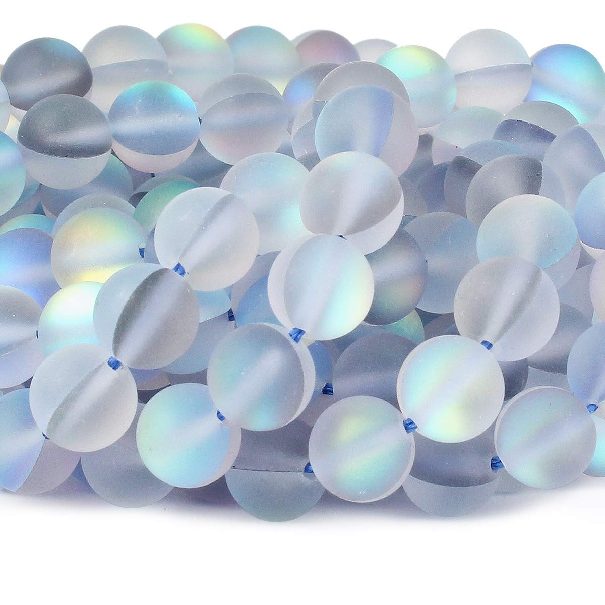 70PCS Natural 8MM Healing Gemstone, Synthetic Frosted Mermaid Energy Stone Round Loose Beads, Semi-Precious Crystal Beads with Free Elastic String for Jewelry Making DIY