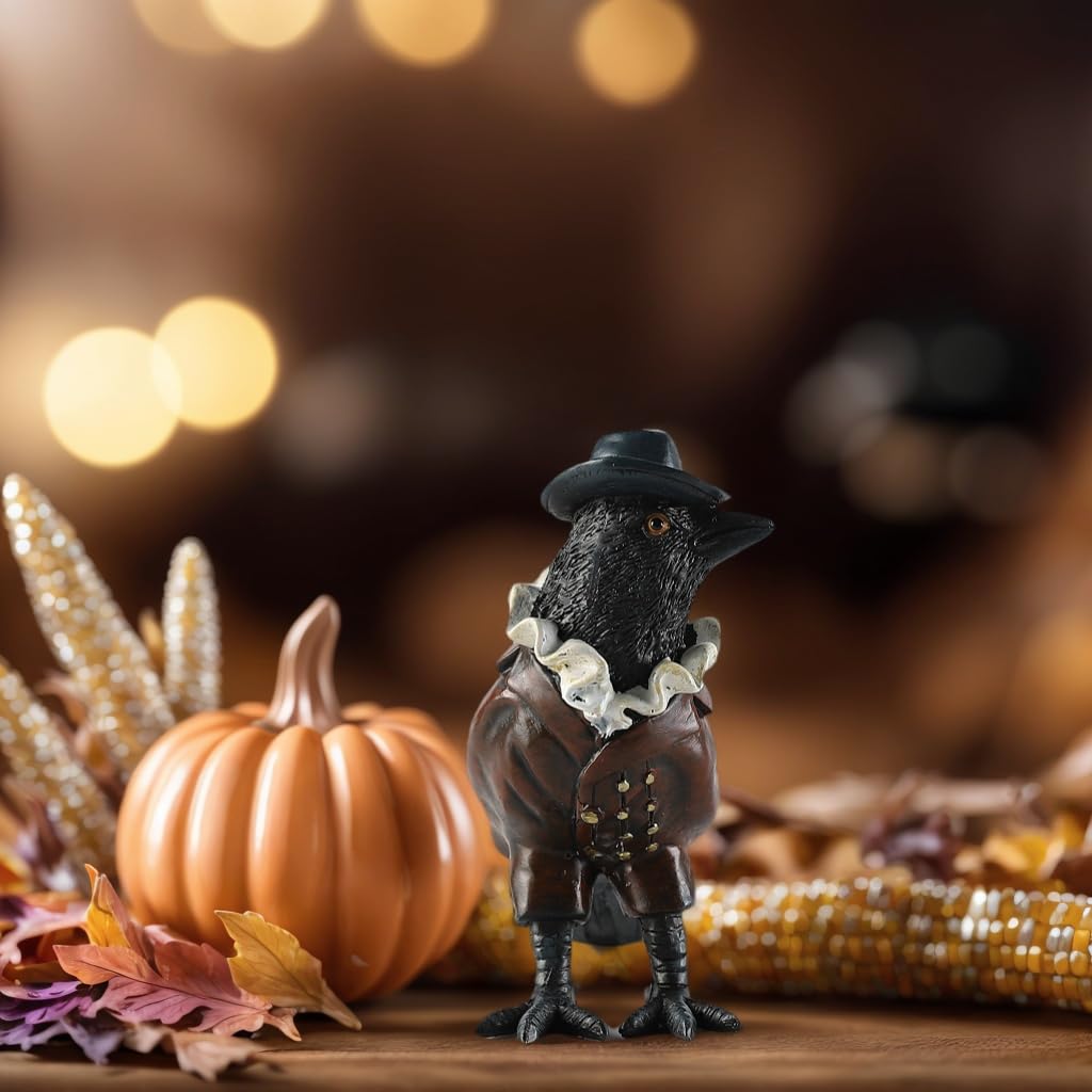 JOOMBE Crow Garden Statue,Western Style Halloween Decor, Collectible Hand-Painted Crow Sculpture,Indoor Home Decor
