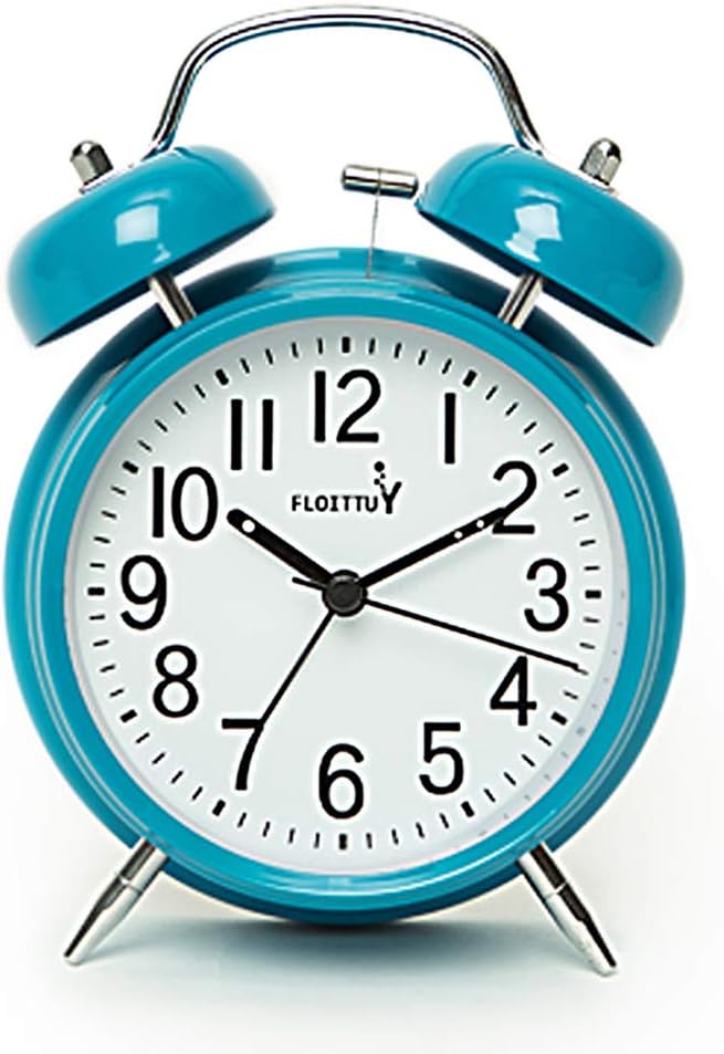 FLOITTUY [Loud Alarm for Deep Sleepers) 4'' Twin Bell Alarm Clock with Backlight for Bedroom and Home Decoration(Blue)