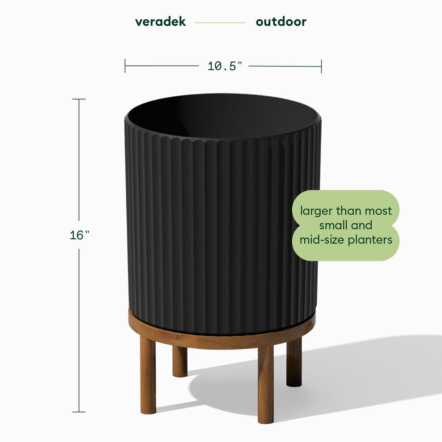 Veradek Demi Series Round Planter w/ Stand for Porch/Patio | Durable Plastic-Concrete & Wooden Stand | Modern Décor for Tall Plants, Flowers