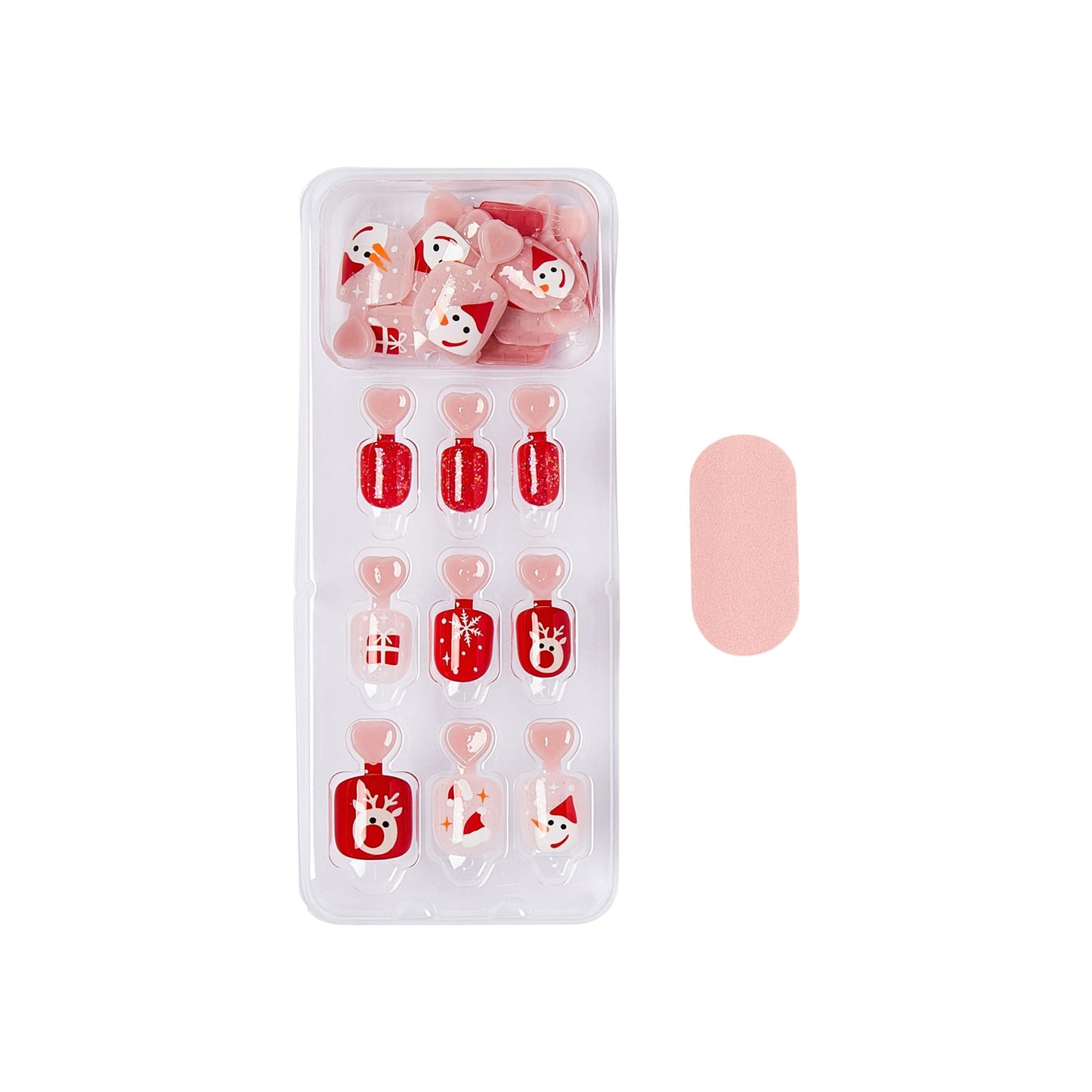 KISS imPRESS MINI Holiday Press On Nails for Kids, ‘Cozy’, Red, Child Size, Squoval Shaped, Mess-Free, Mom Approved, Non-Toxic, Breakaway Application Tabs, Nail File, 20 Fake Nails