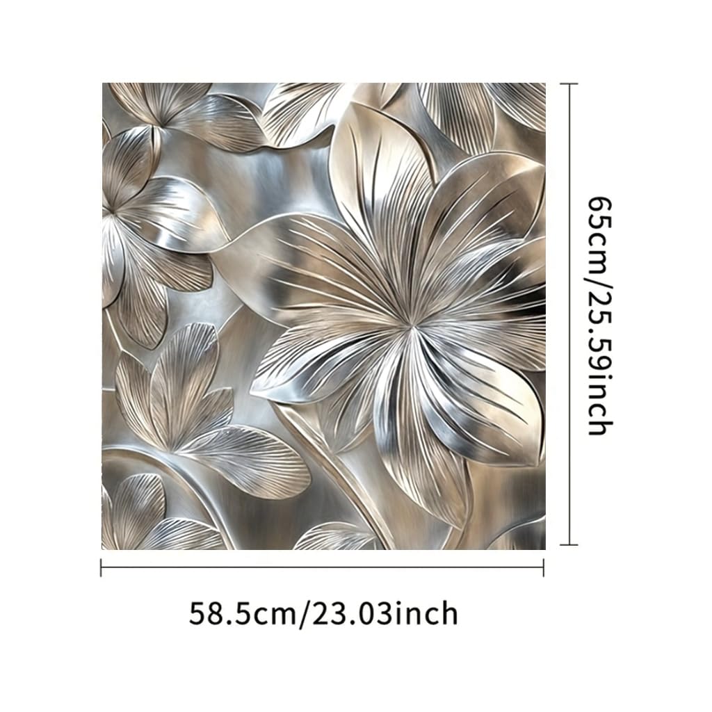 Tomhong 2D Flat Dishwasher Magnet Cover 23x26 Inch Silver Floral Kitchen Appliance Cover Decorative Front Removable Fridge Sticker Elegant Flower Art Kitchen Decor