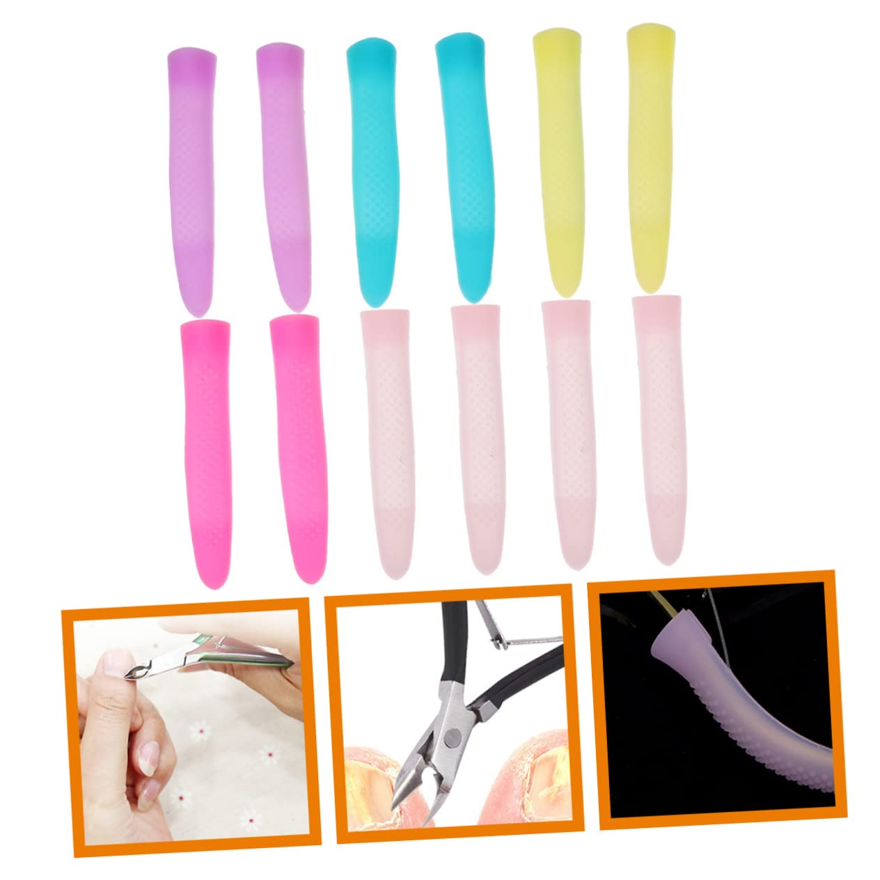 DOITOOL Silicone Anti-Slip Handle Covers for Cuticle Scissors Nail Trimmer Sleeves 6 Pairs Comfortable Grip Protective Nail Art Accessories for Manicure Tools