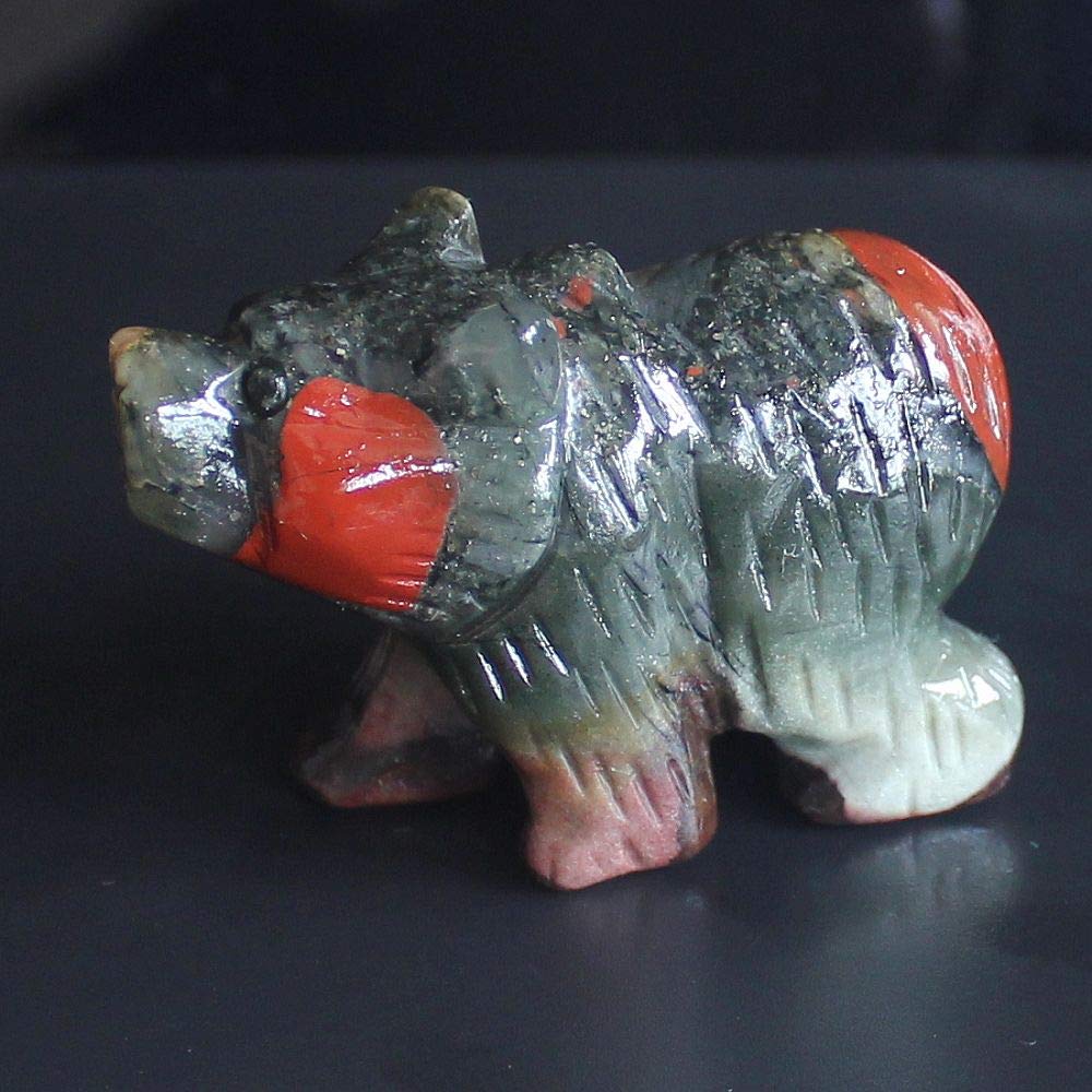 2'' Hand Carved Mixed gemstome Crystal Bear Figurine Animal Carving (Blood Stone)