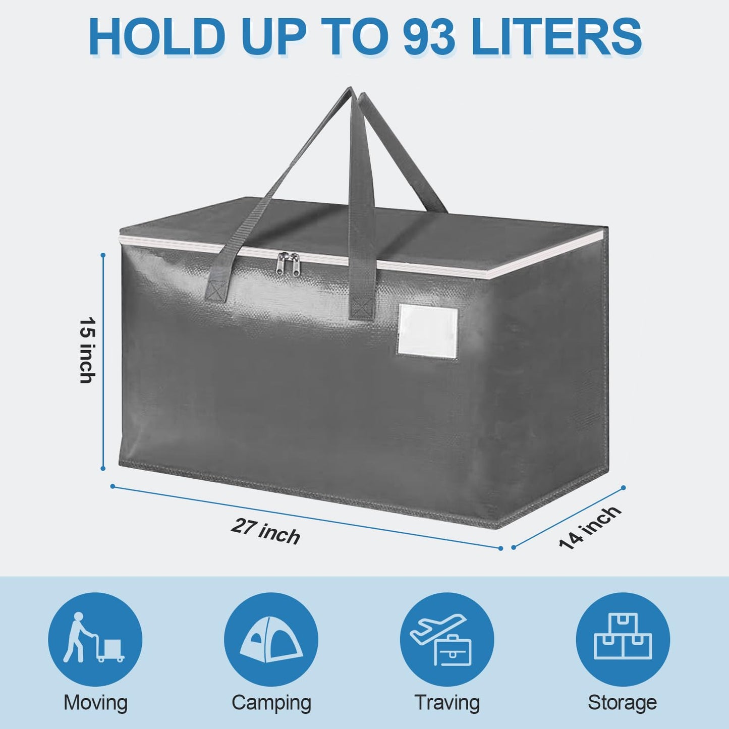 Three-layer Reinforced Moving Bags, 6 Pack Extra Large 93L 60lb Heavy Duty Moving Totes with Strong Zippers & Handles, Easy Open Lids, Water-Resistant, Storage Totes, Fold Flat